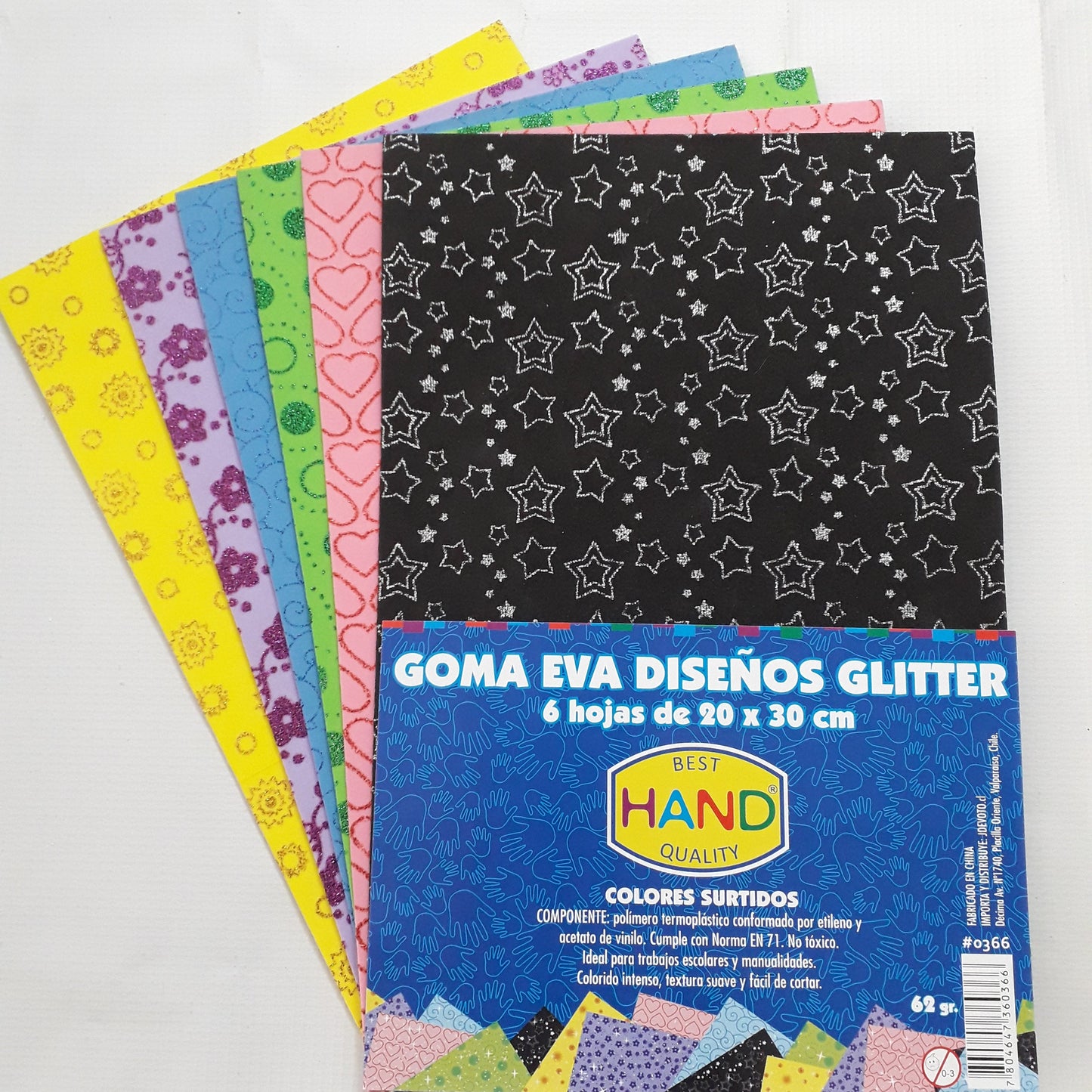 CONJUNTO DE GOMA EVA GLITTER  6 HOJAS TAMAÑO 20x30 CM