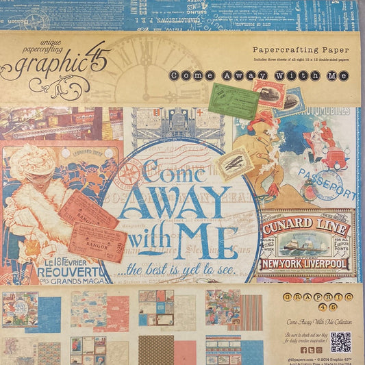 Álbum Block Laminas Graphic 45 Doble 30x30cm Scrapbooking USA -Come Away with me