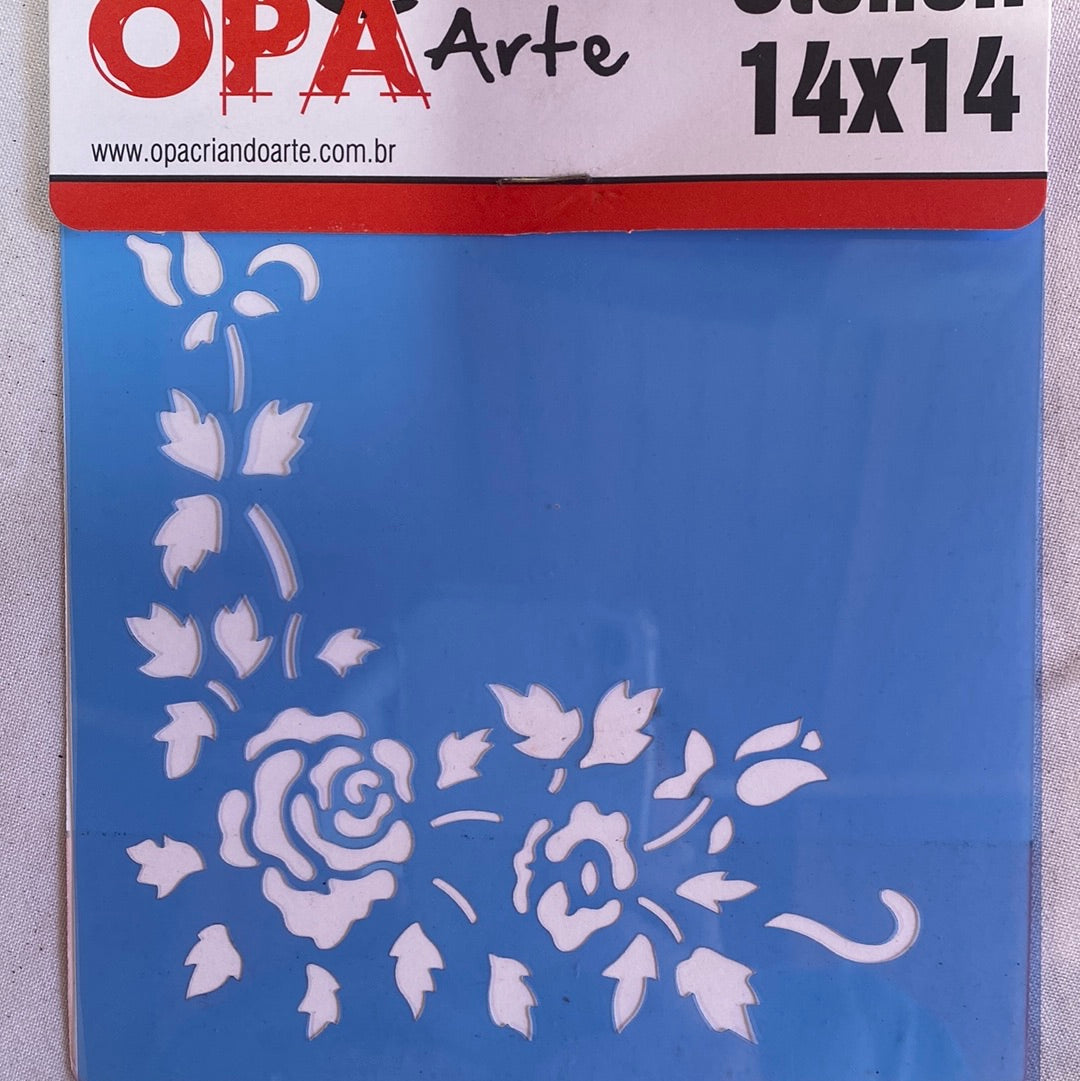 STENCIL 14X14  FLORES ROSAS 983 OPA