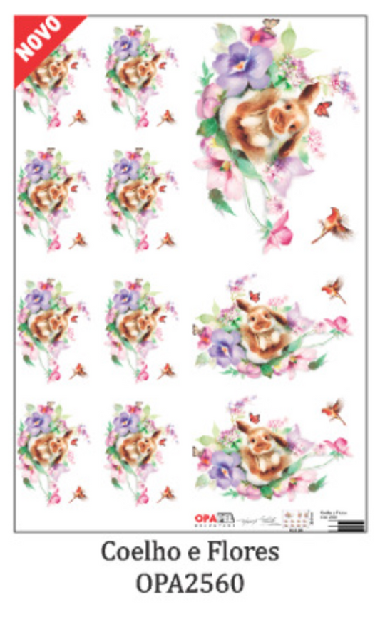 2560-LAMINA OPAPEL 30X45CM CONEJOS E FLORES