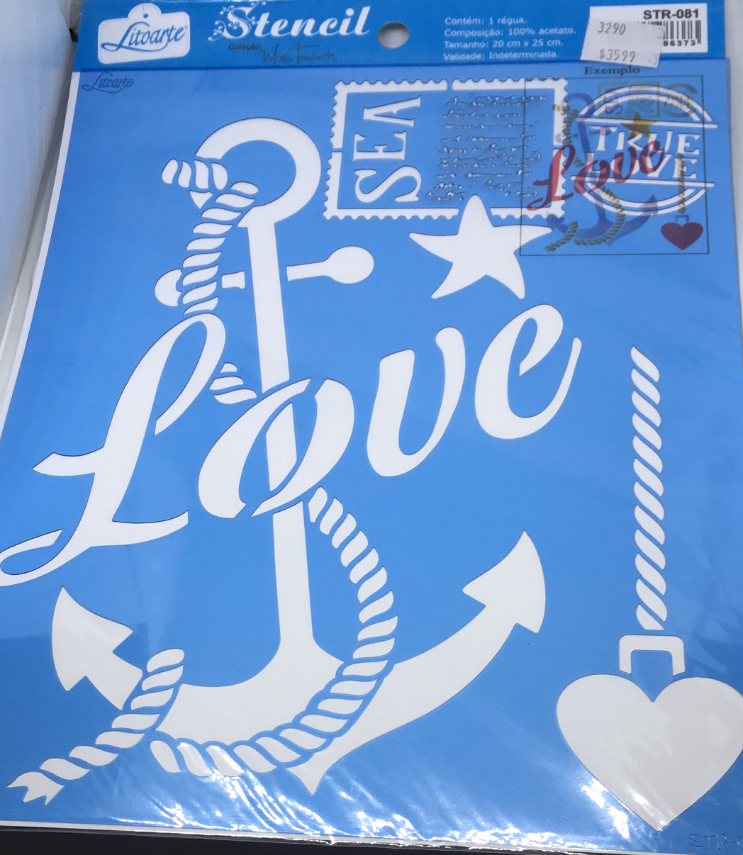 STENCIL LITOARTE 20 x 25 LOVE ANCLA MARINA