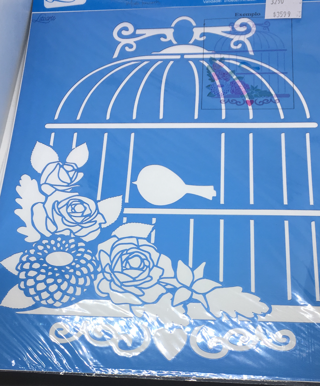 STENCIL LITOARTE 20 x 25 JAULA PÁJARO FLORES