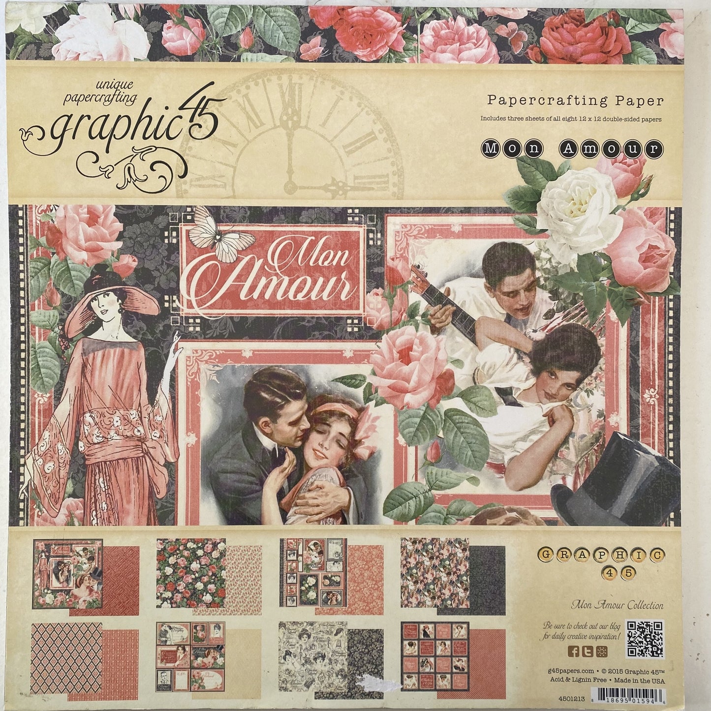 Álbum Block Laminas Graphic 45 Doble 30x30cm Scrapbooking USA -Mon Amour