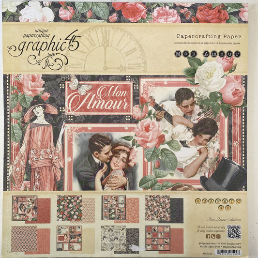 Álbum Block Laminas Graphic 45 Doble 30x30cm Scrapbooking USA -Mon Amour