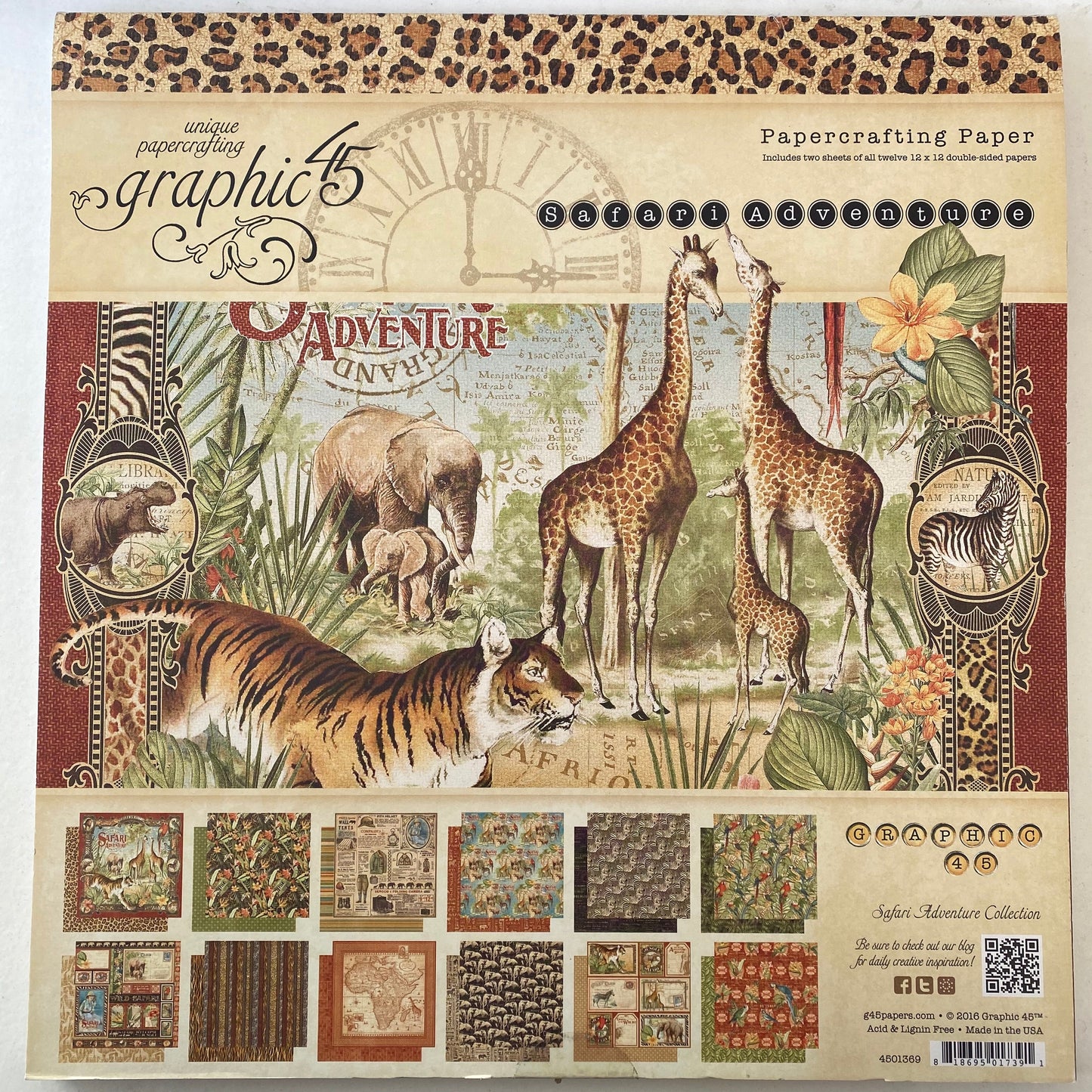 Álbum Block Laminas Graphic 45 Doble 30x30cm Scrapbooking USA - Safari Adventure