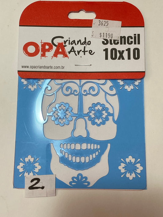 STENCIL CUADRADO 10X10 OPA CALAVERA CALACA